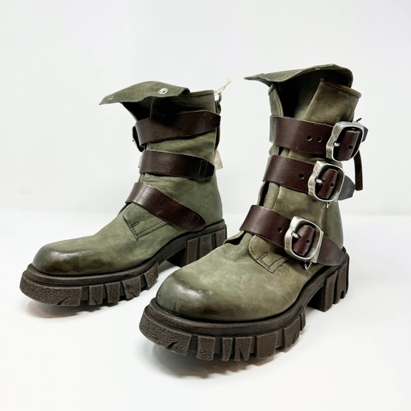 A.S.98 Shoes - NEW A.S. 98 Hamish Green Leather Buckle Chunky Platform Zip Up Boots EU 41